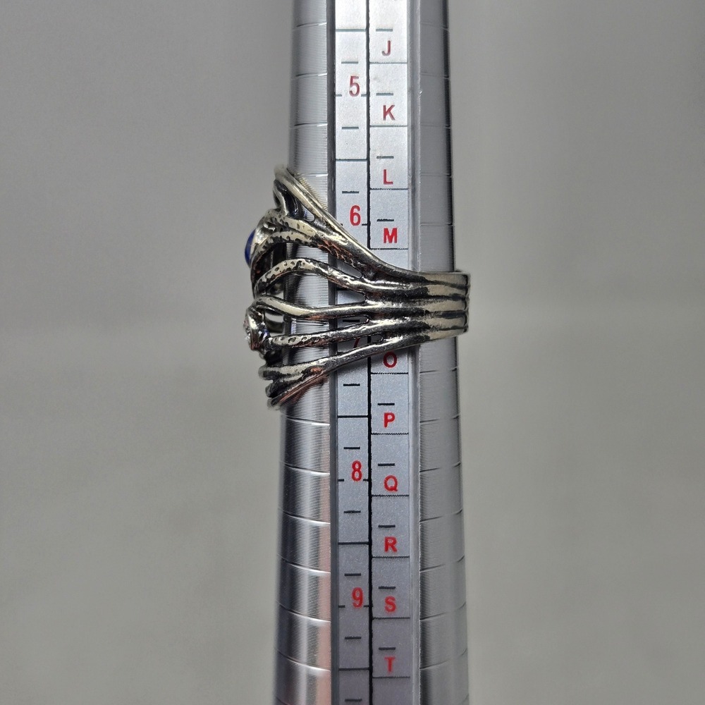 Orna Lalo Israel 925 Sterling Silver Lapis Lazuli CZ Wide Cage Band Ring Size 7 - Picture 3 of 9